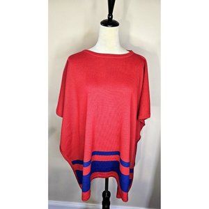 Draper James Red Blue Cotton Spirit Sweater Cape Poncho One Size NWT